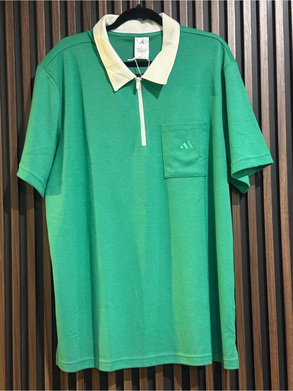 Adidas Green Zip-Front Short Sleeve Polo with Contrast Collar